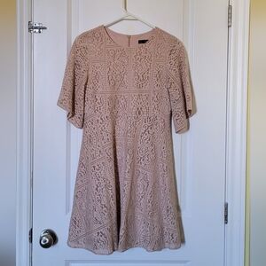 Zara Basic dress beige lace shell polyester lining neutral tan XS extra small
